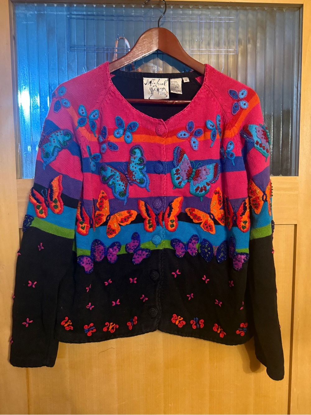 Vintage Michael Simon M Embroidered Butterfly Sweater cardigan-Colorful